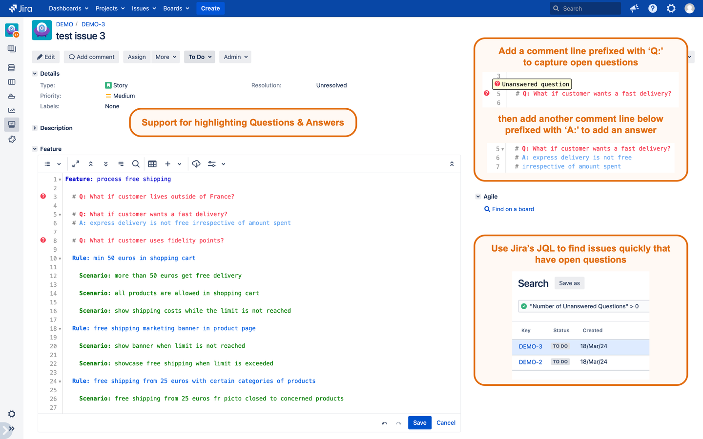 Support for highlighting Questions & Answers