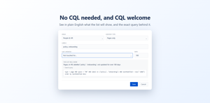 The same settings with the search query opened: the CQL the app built from the chosen conditions.