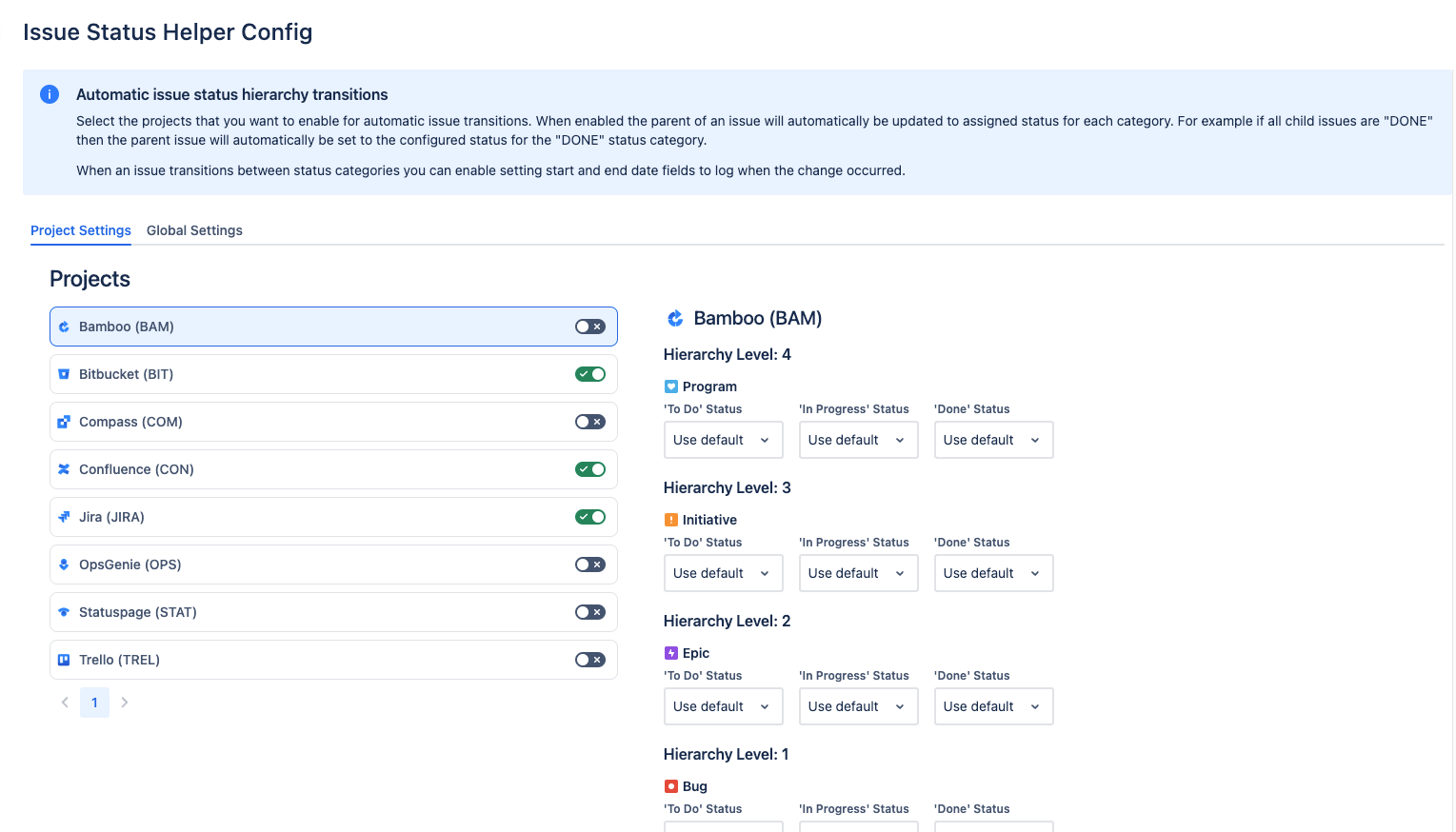 Enable and configure individual projects