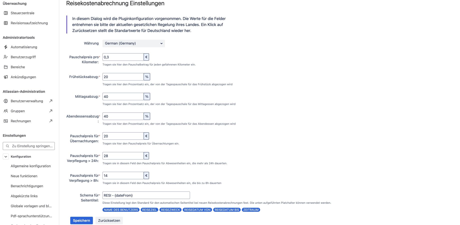 Adjust the data for the calculations to your requirements in the settings.