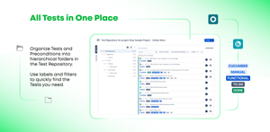 Organize Tests and Preconditions into hierarchical folders in the Test Repository. Use labels and filters to find the Test you need.