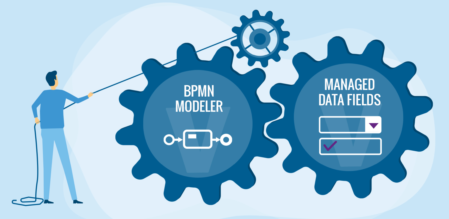 Managed Data Fields is fully integrated with BPMN Modeler Enterprise. This integration allows to attach Data Fields on process elements within the BPMN Modeler Enterprise app.