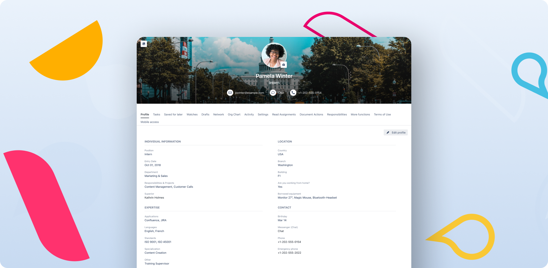 Simplify the intranet experience for your users by providing a customizable content (e.g. navigation, dashboards) based on their language, location, department, role, or other profile information. 