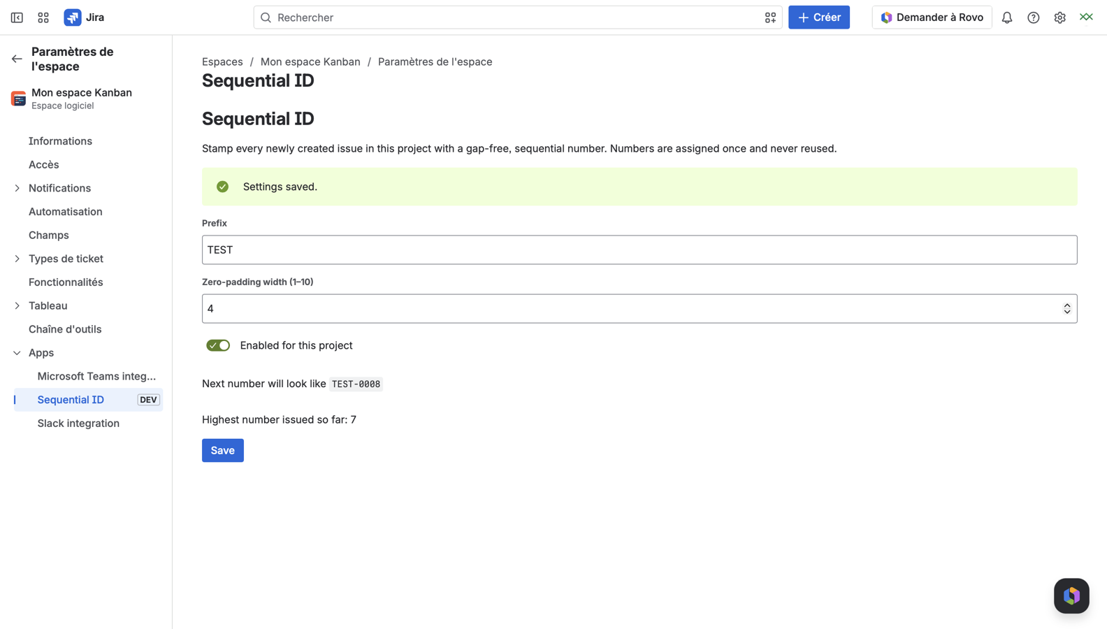 Set your prefix and padding per project.