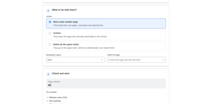 Pick pages by label, parent page or age, and check the count before starting.