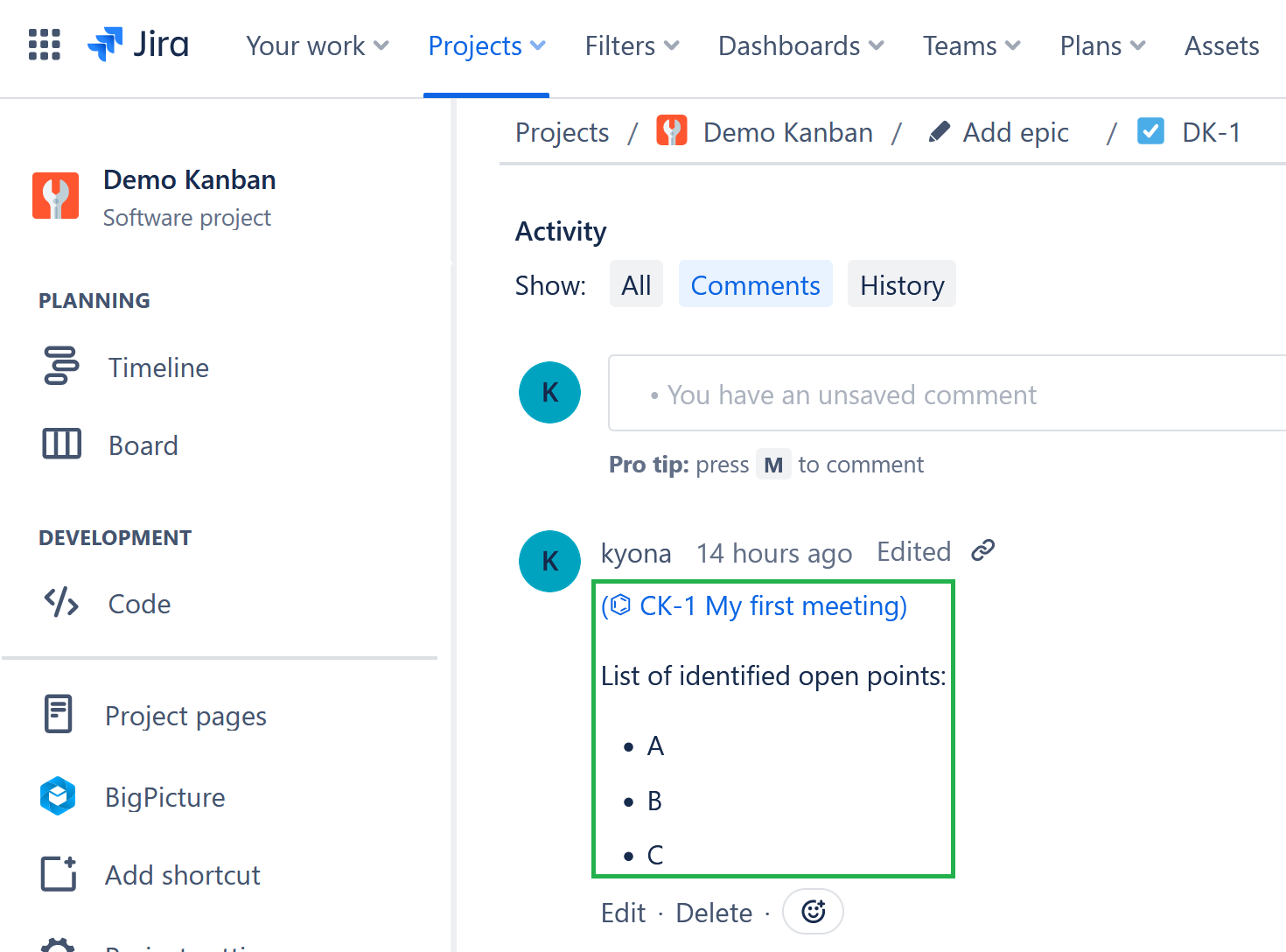 Get the meeting history of an issue