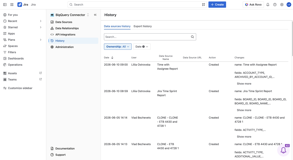 Use Data source history to review changes made to a data source over time, and Export history to monitor export activity.