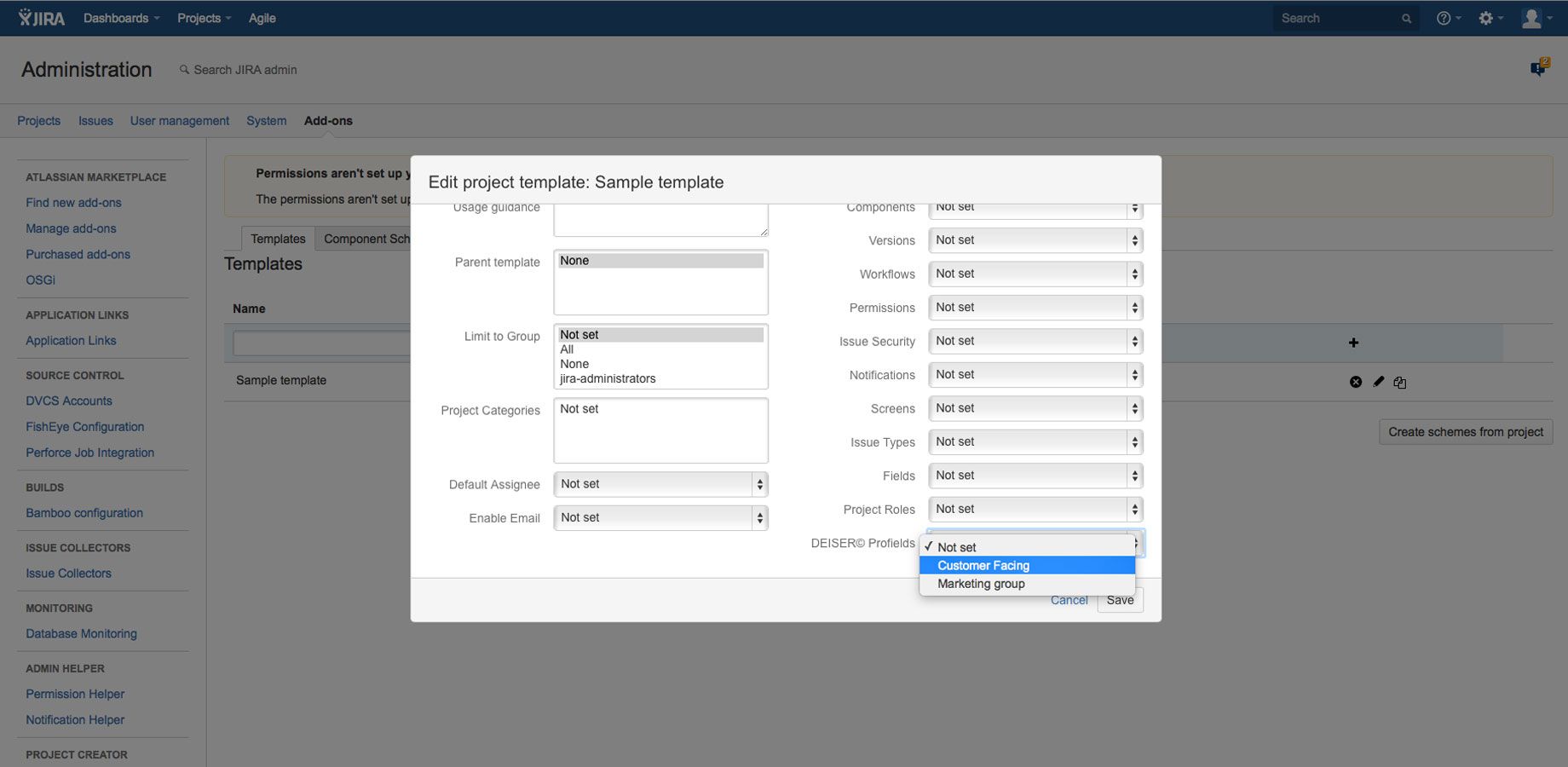 Specify a Deiser Projectrak scheme in the template