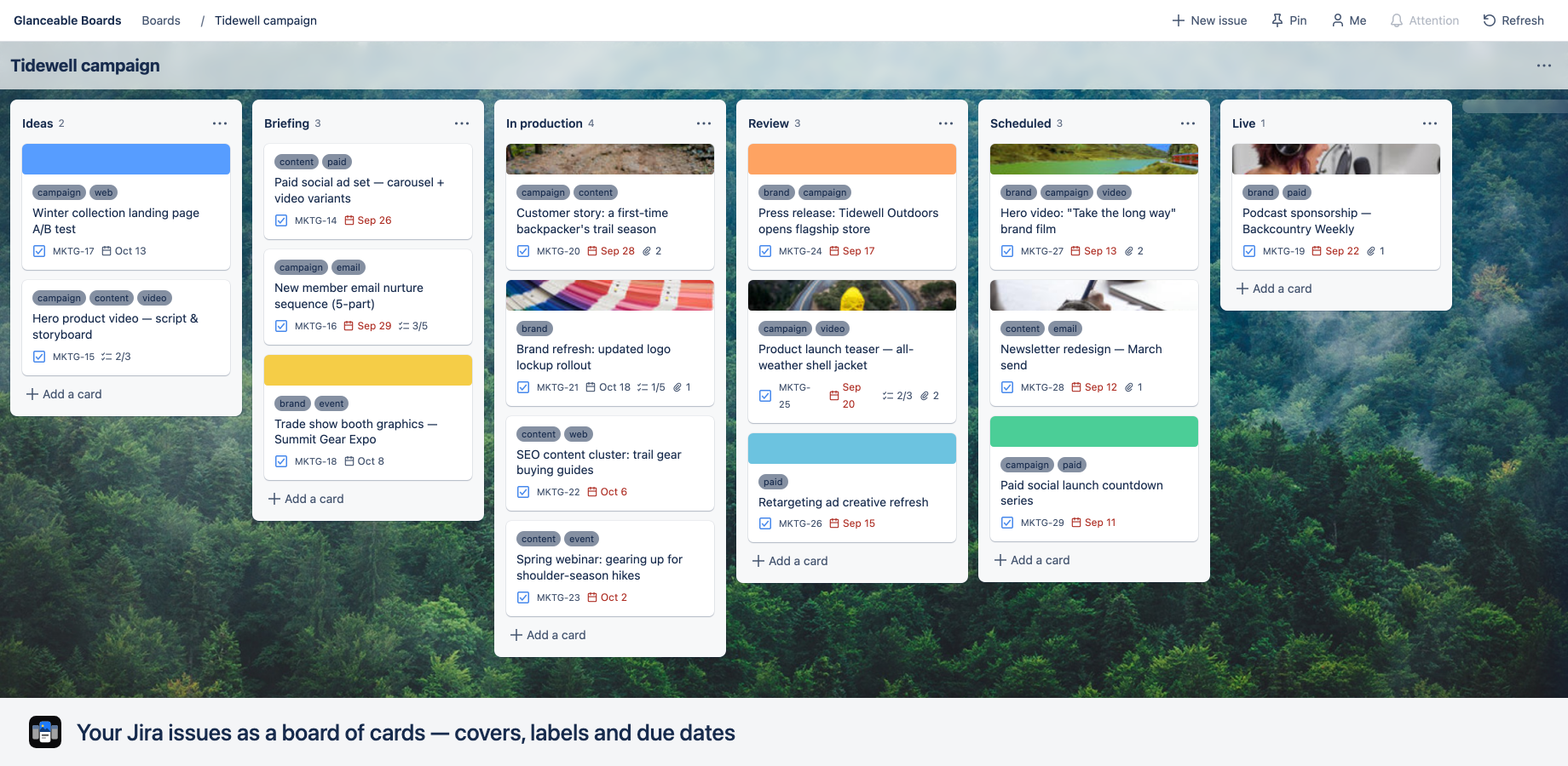 Your Jira issues as a board of cards, with covers, labels and due dates