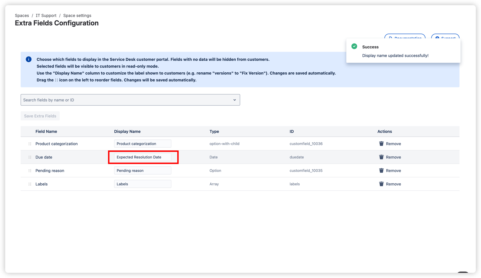 Edit display names to present Jira fields in language customers can understand