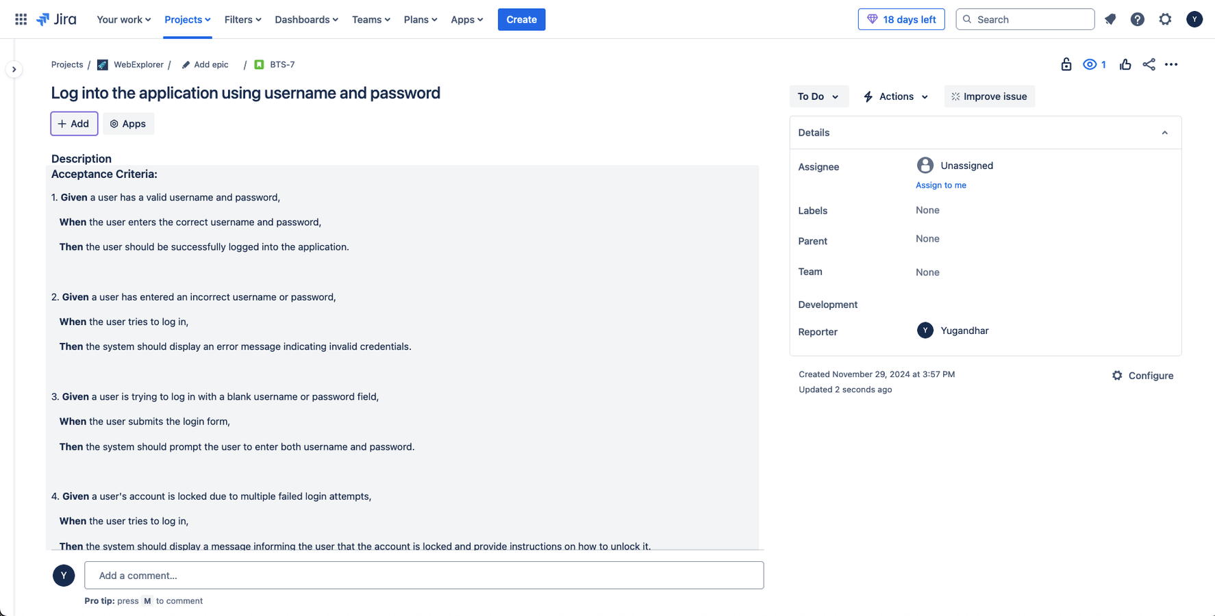Users can generate comprehensive acceptance criteria for their stories directly within the StoryPilot panel. Enhance your QA process with clear and testable requirements created effortlessly.