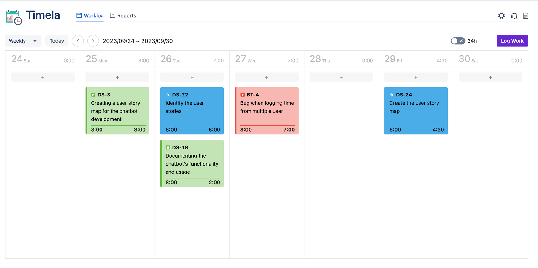 Worklog on Calendar view
