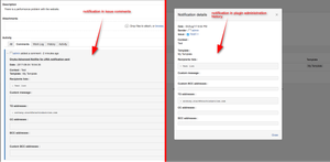 Sent notifications can be seen in issue comments (if configured so) and also in app administration history page.