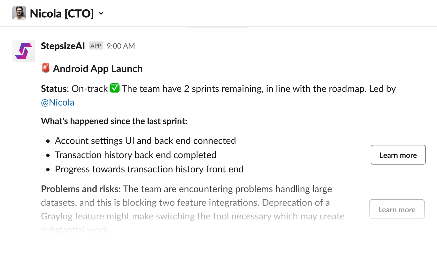 Stakeholder update