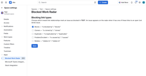 Each project chooses which link types count as blocking in Project settings, so the radar matches how your team already works in Jira.