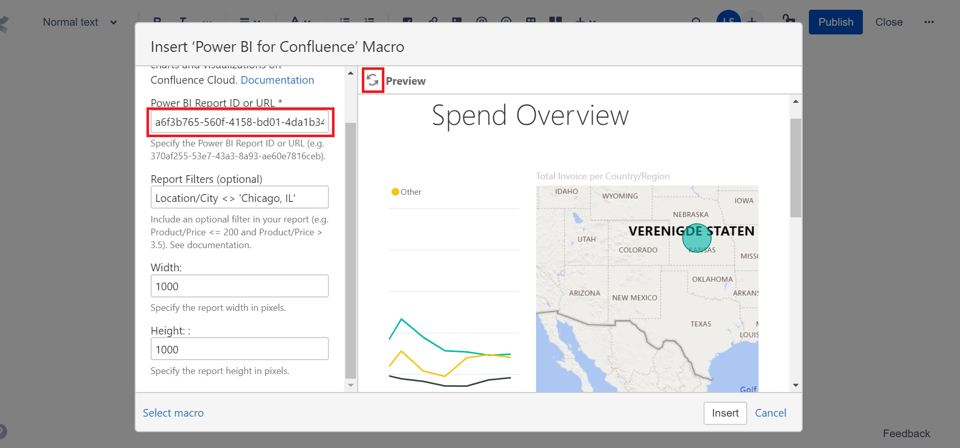 Select the Power BI for Confluence macro