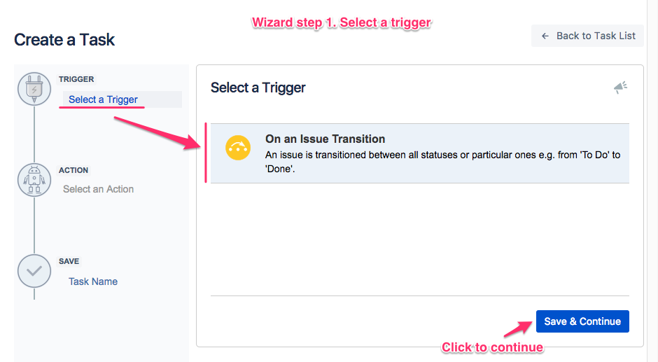 Select that an issue will be created on transition