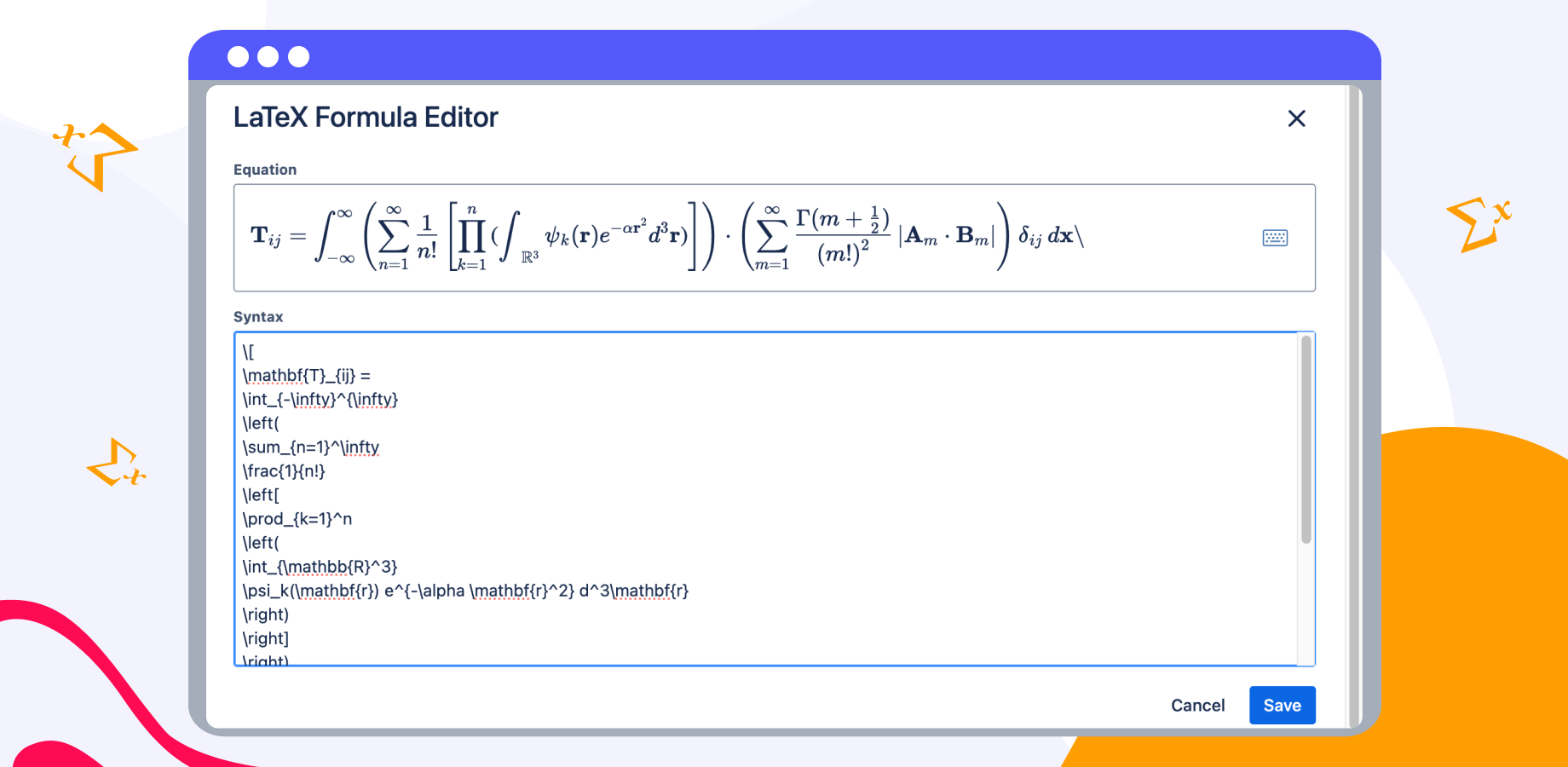 Full LaTeX math symbols support: Easily render complex LaTeX math formulas directly in Confluence