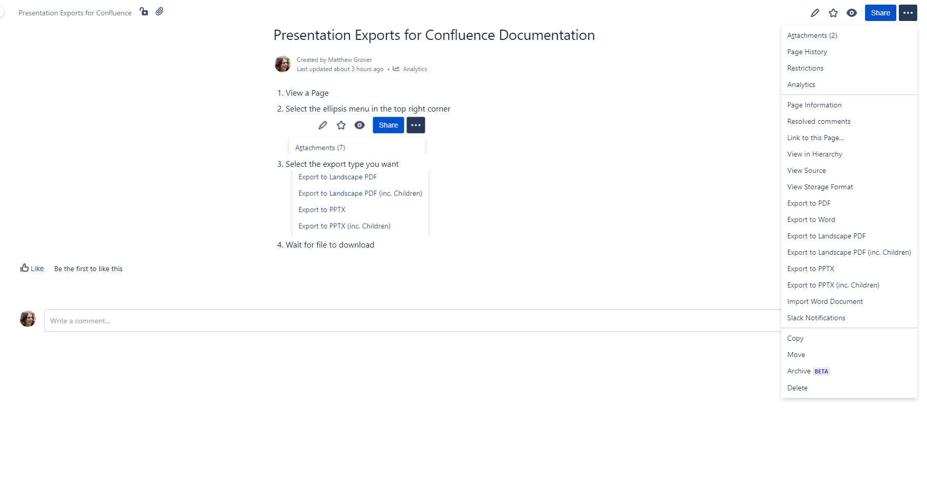Export pages and their Children