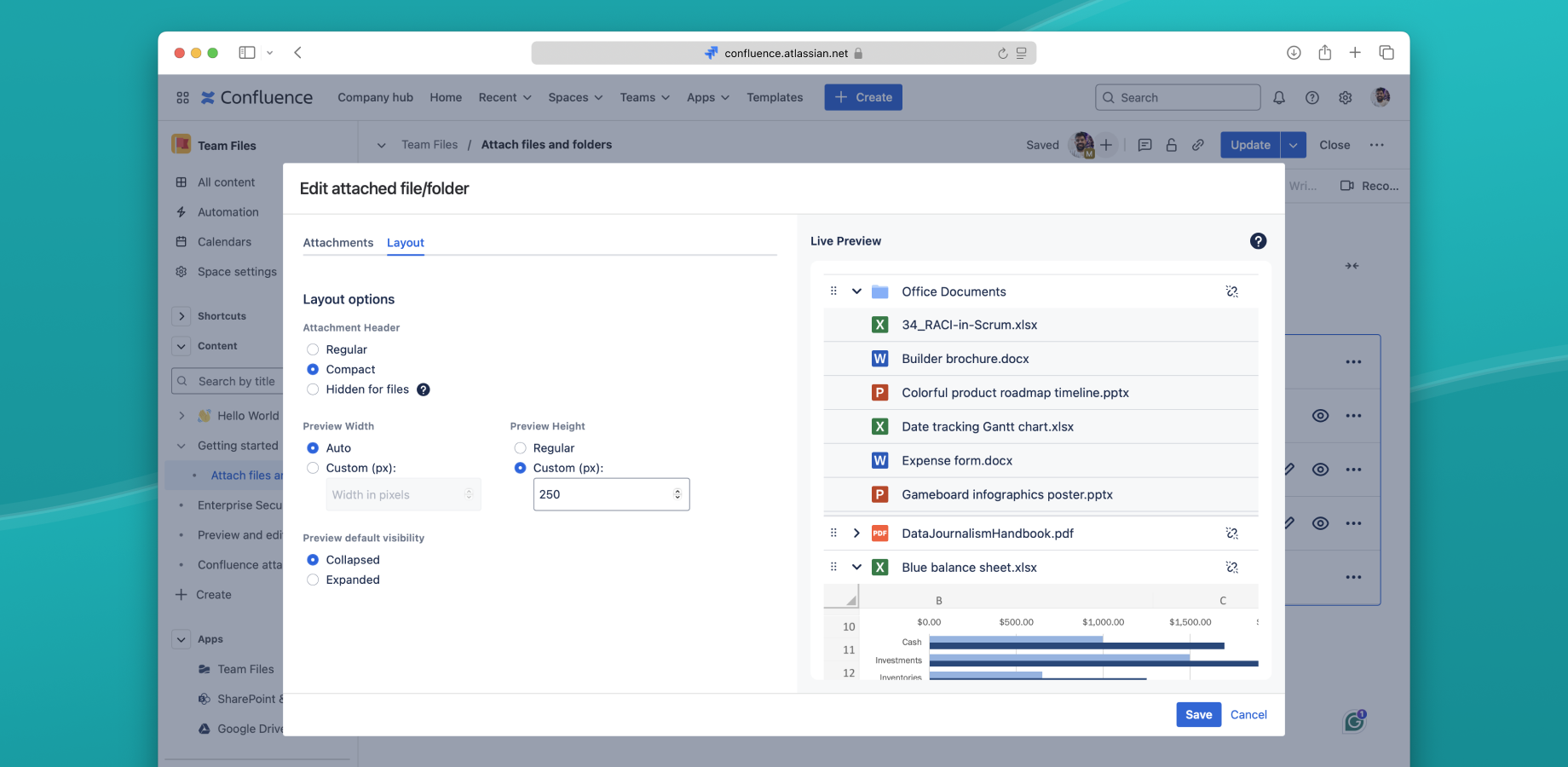 Insert/embed and edit documents in Confluence Pages