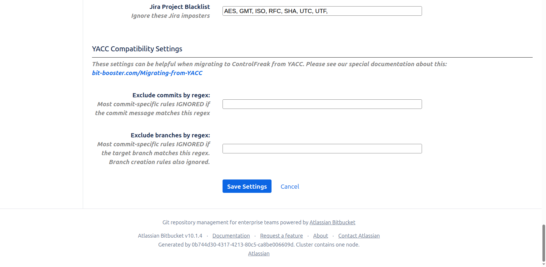 Special settings are available to help customers migrating to *ControlFreak* from *YACC/Yet Another Commit Checker*