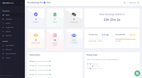 Status overview where you can follow up the status of your backups and see the total number of records for the most common data types.
