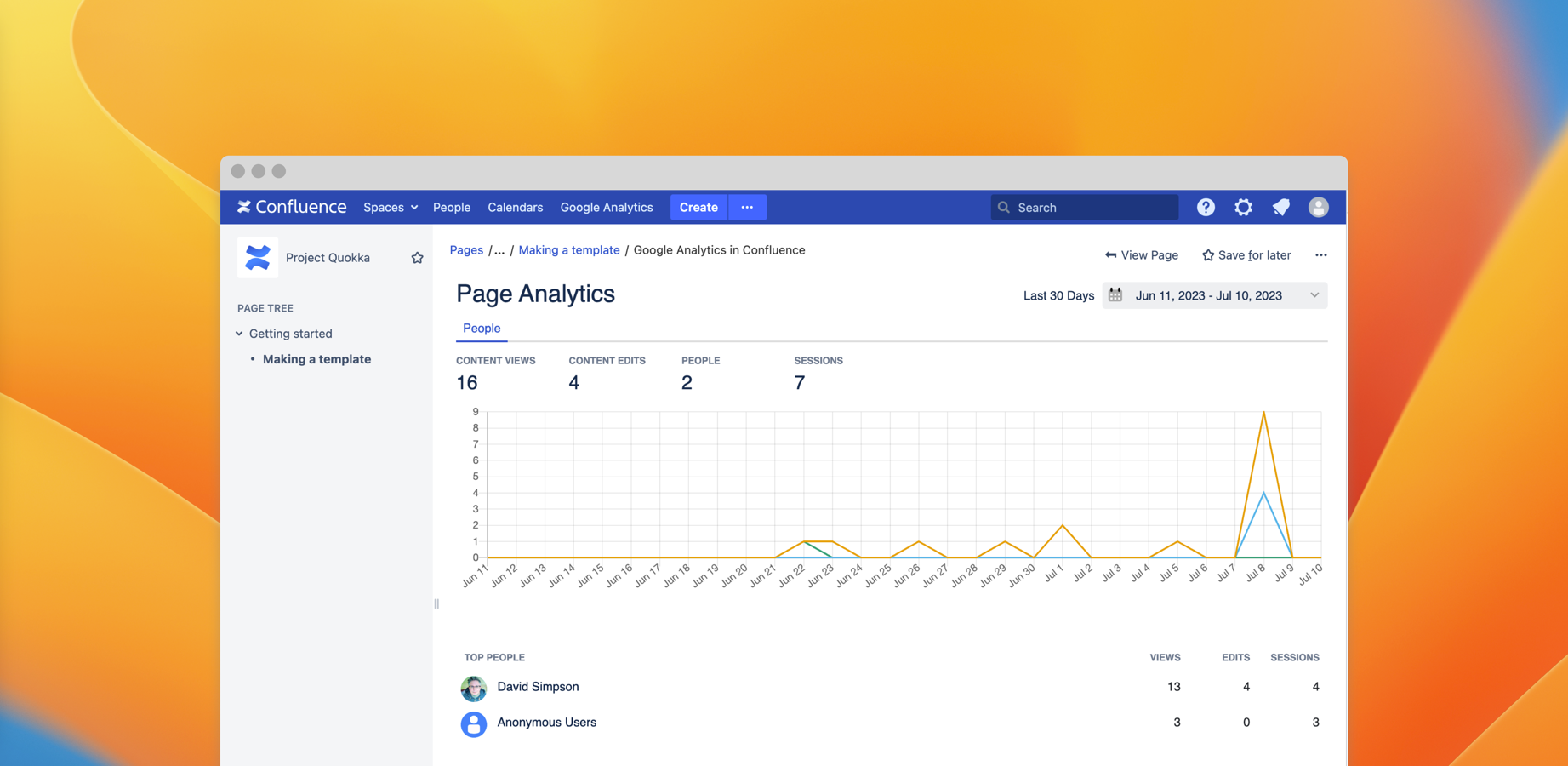 Page specific analytics reports in Confluence