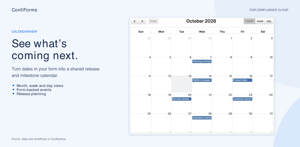 Turn form dates into a shared calendar for releases, milestones and events. Switch between month, week and day views.