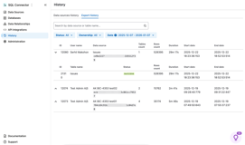 Use Data source history to review changes made to a data source over time, and Export history to monitor export activity.