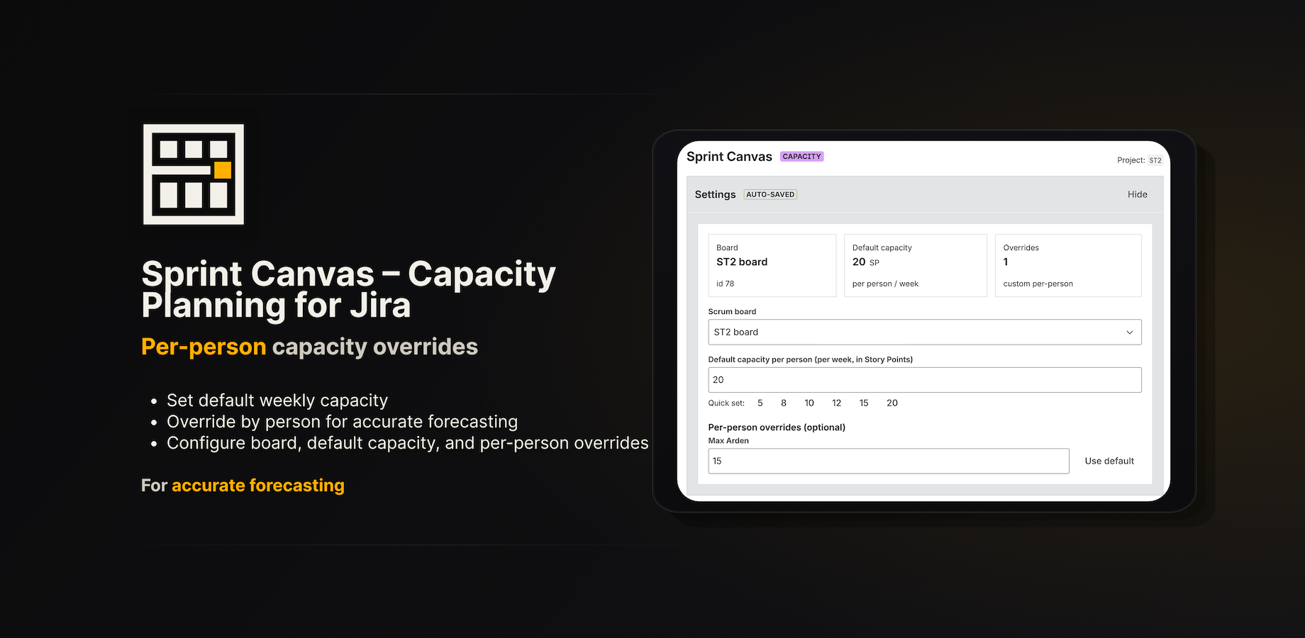 Per-person workload capacity overrides for accurate planning.
