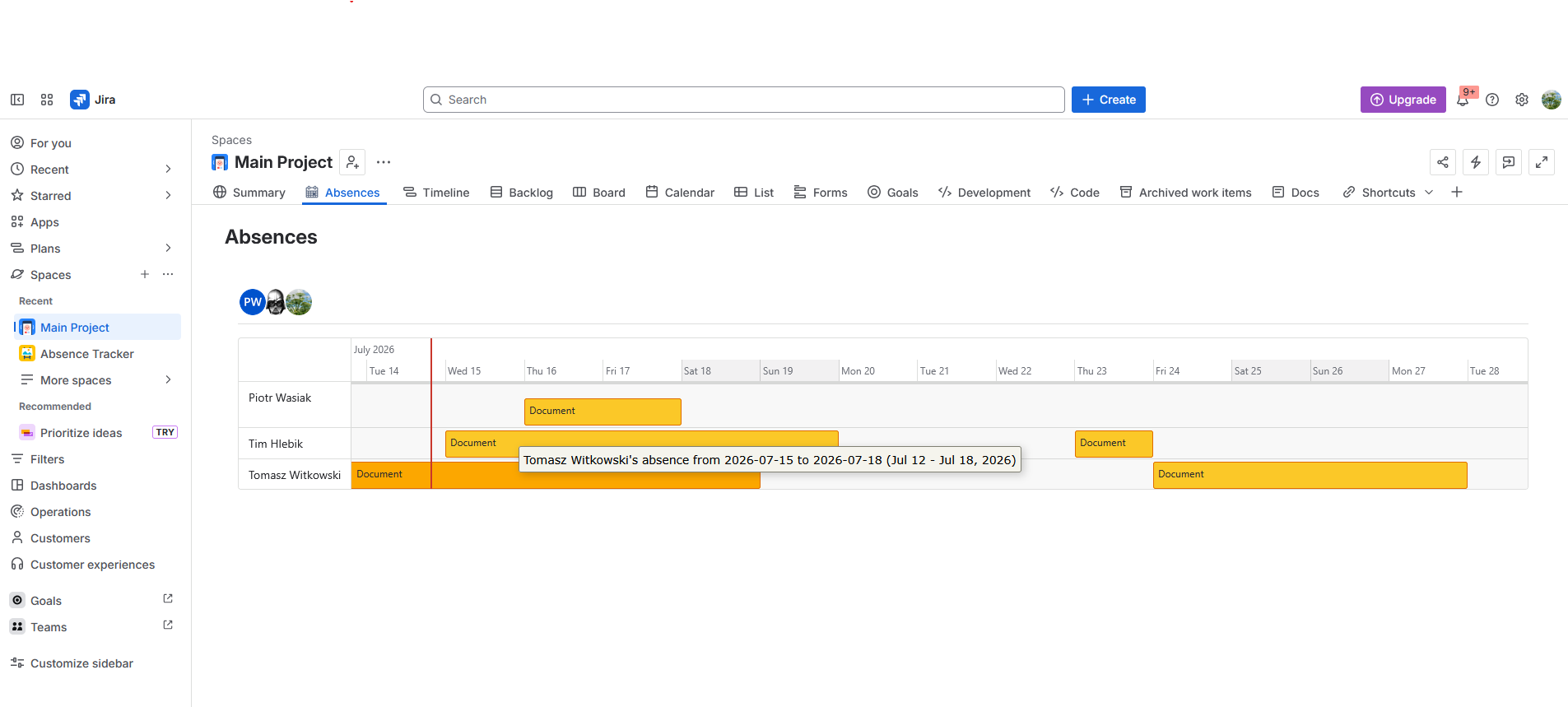 Timeline view