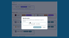 With signing on, releasing a seal or deciding an edit request asks for the current 6-digit code from the user's authenticator app before anything changes.