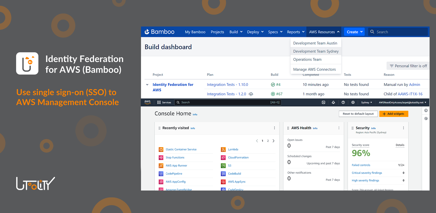 Direct SSO links to the AWS Management Console, directly from a top level pull down menu.