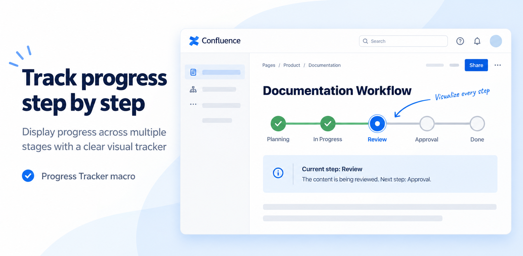 Display progress across multiple stages with a clear visual tracker