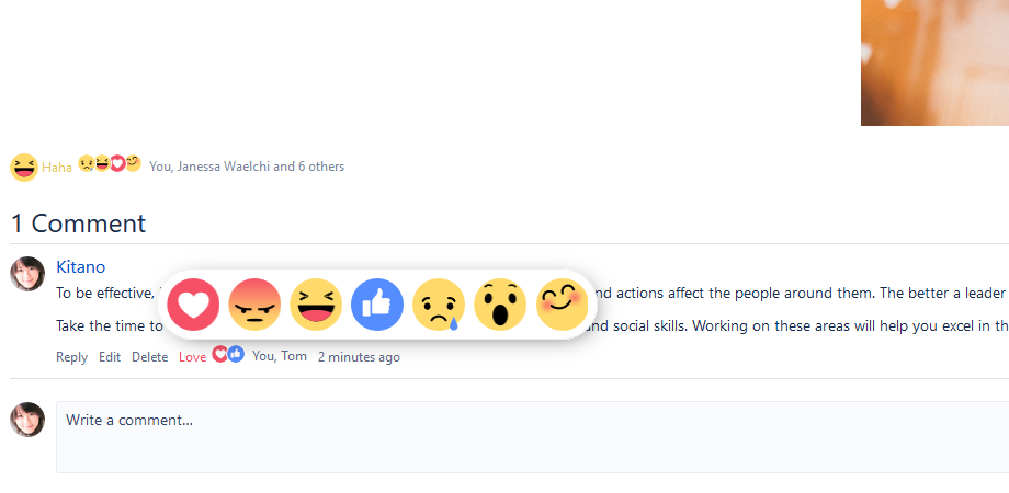 Emotion on a comment