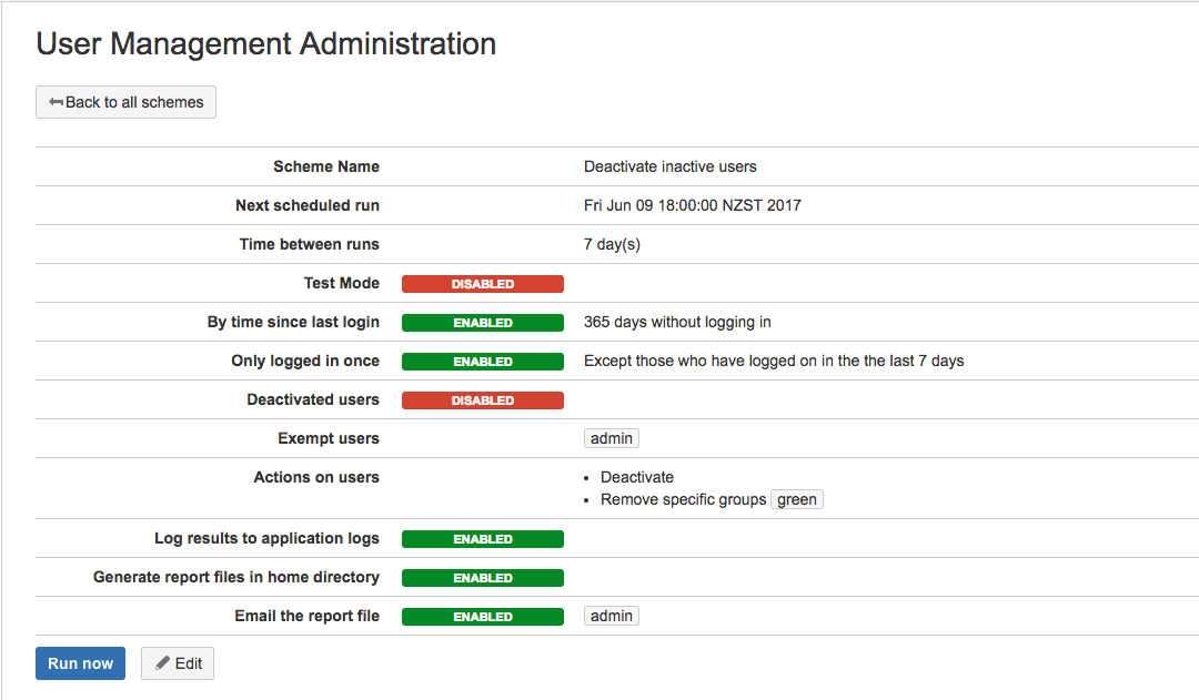 A Scheduled UserÂ OperationÂ scheme that has been configured to deactivate users who haven't logged in for over a year.