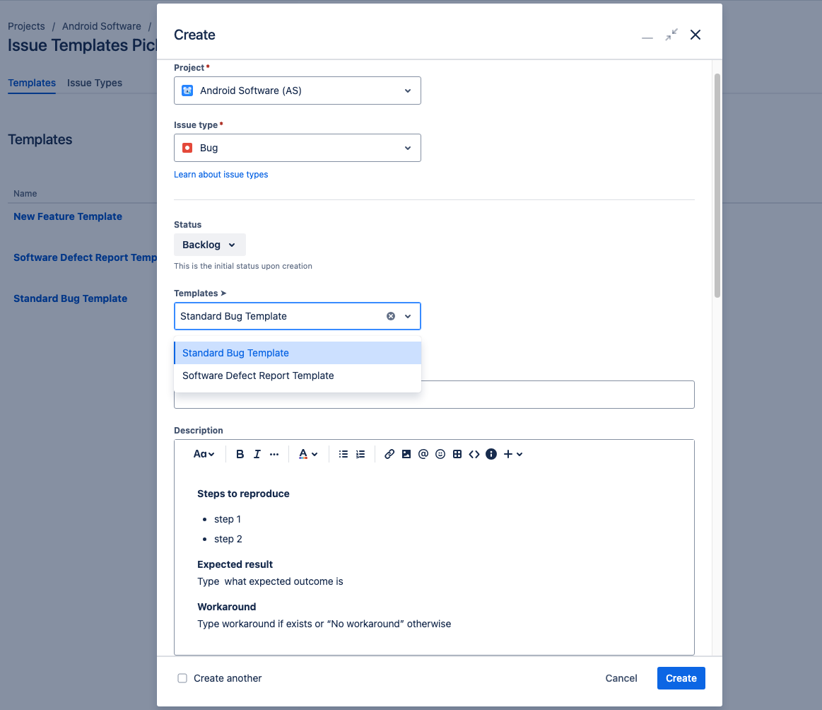 Select issue template