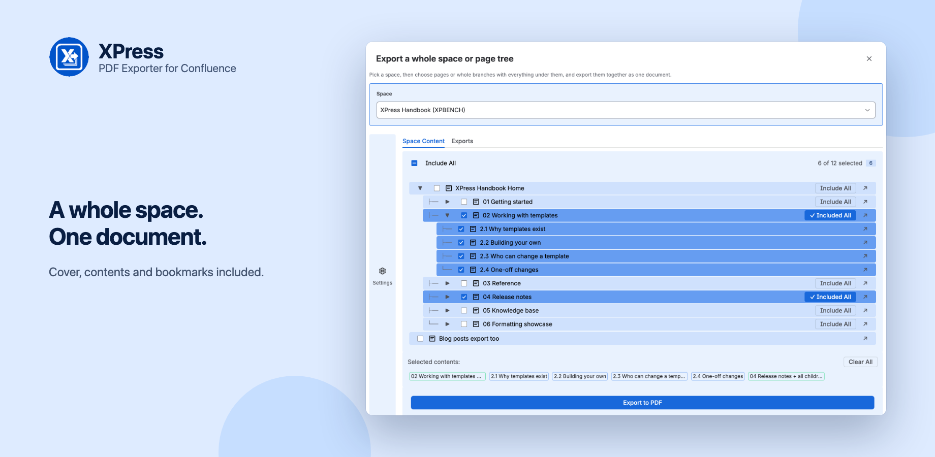 Take a whole branch in one click and see exactly what goes into the document.