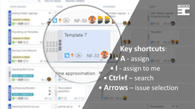 Subtask Whiteboard supports key shortcuts: A - assign; I - assign to me Ctrl+f – search; Arrows – issue selection