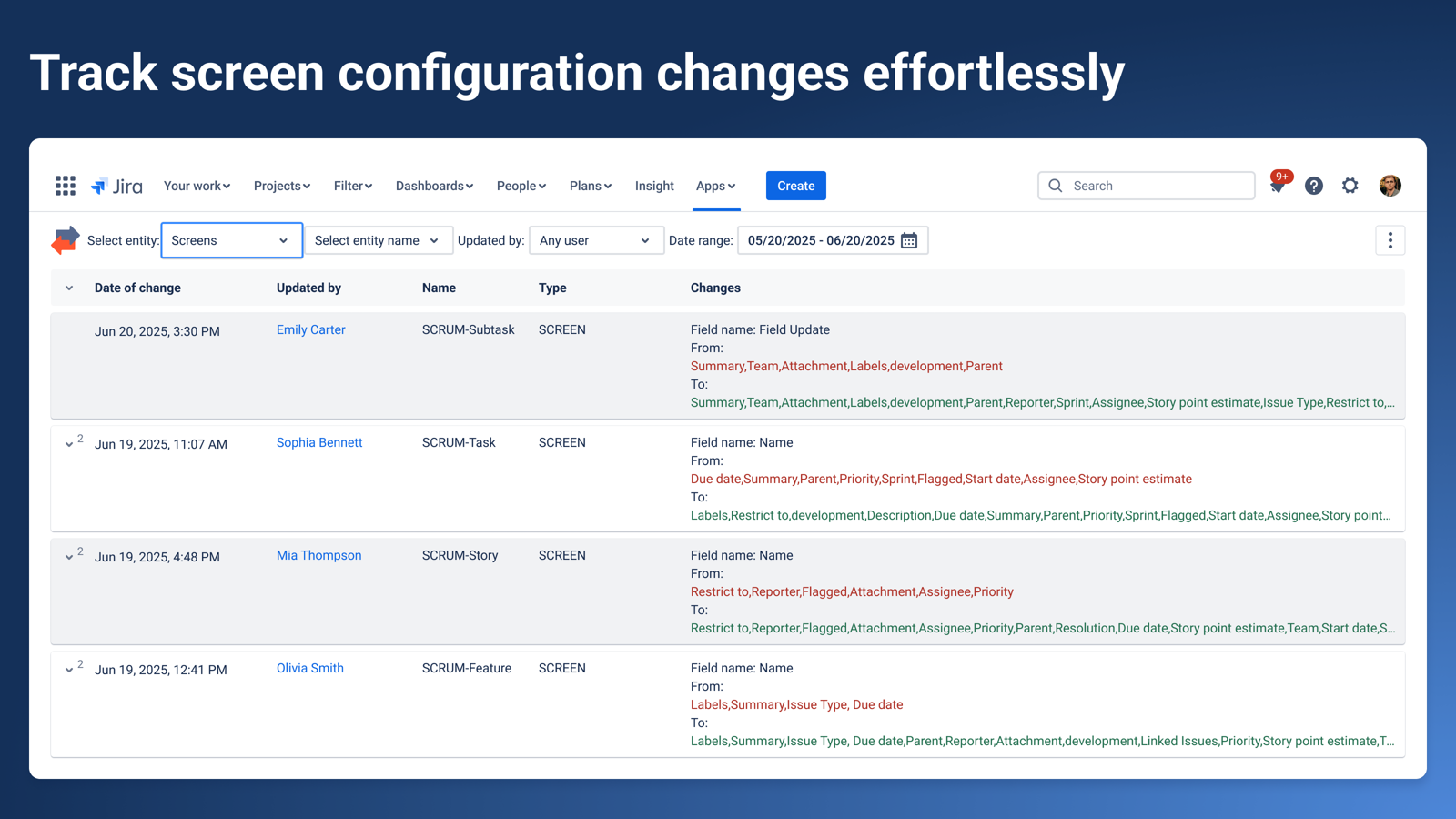 Track screen configuration changes