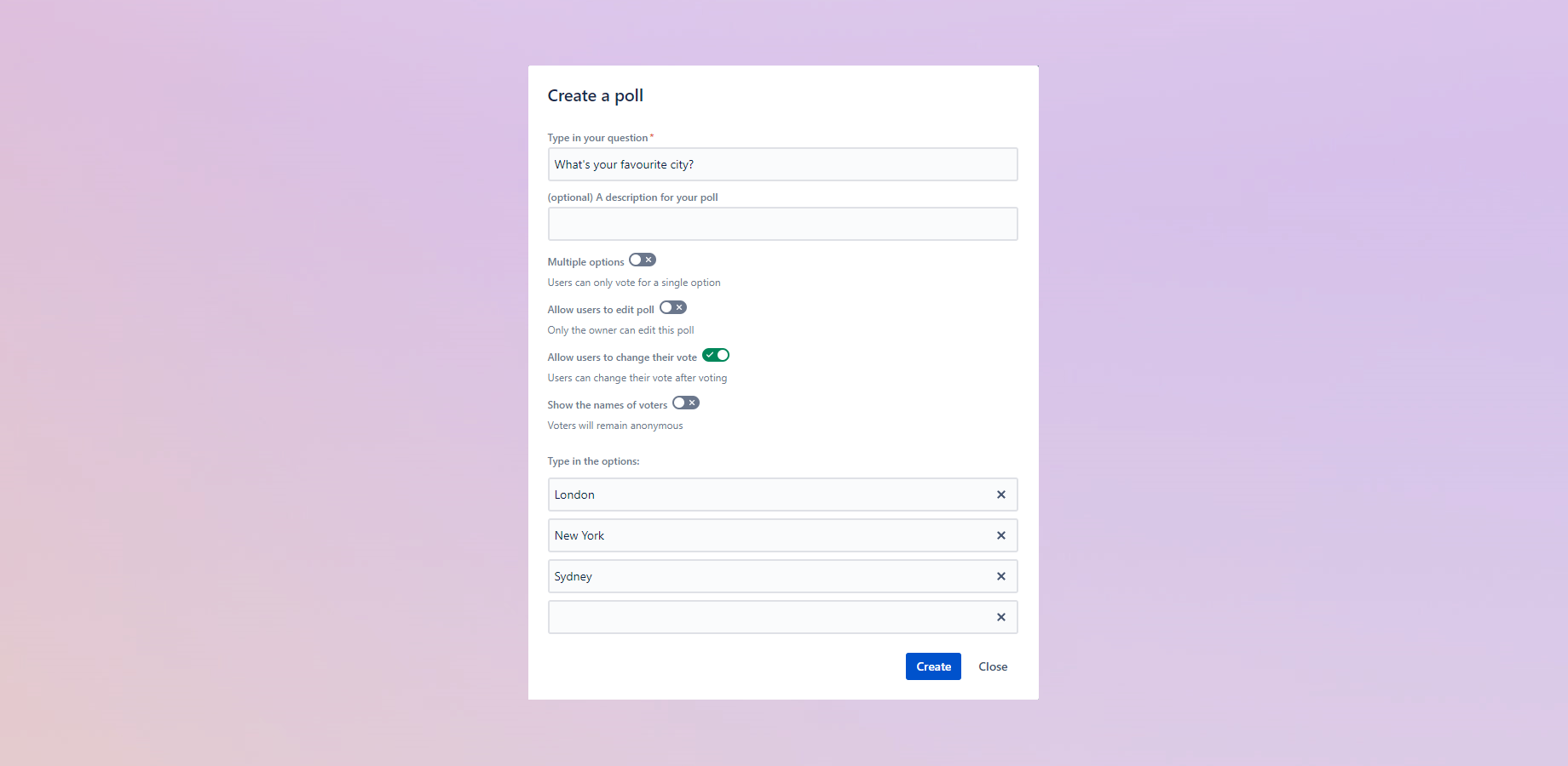 Create basic polls to collect votes from your team