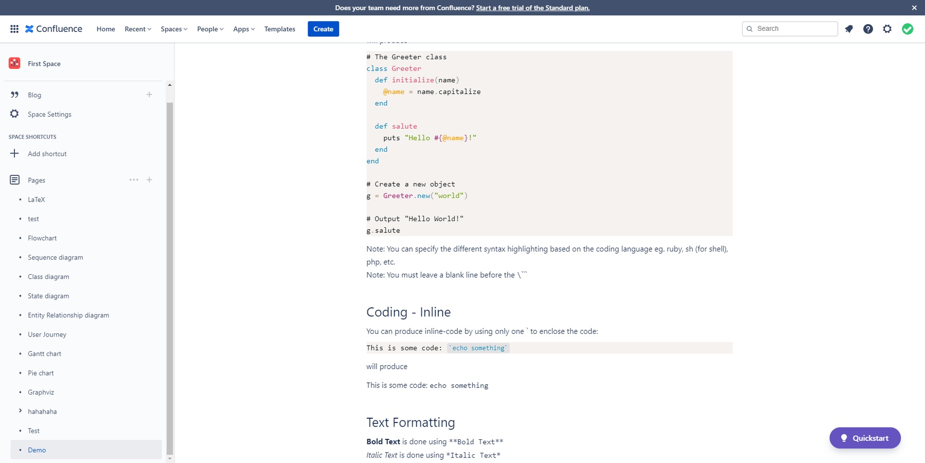 Write Github Flavored Markdown in Confluence