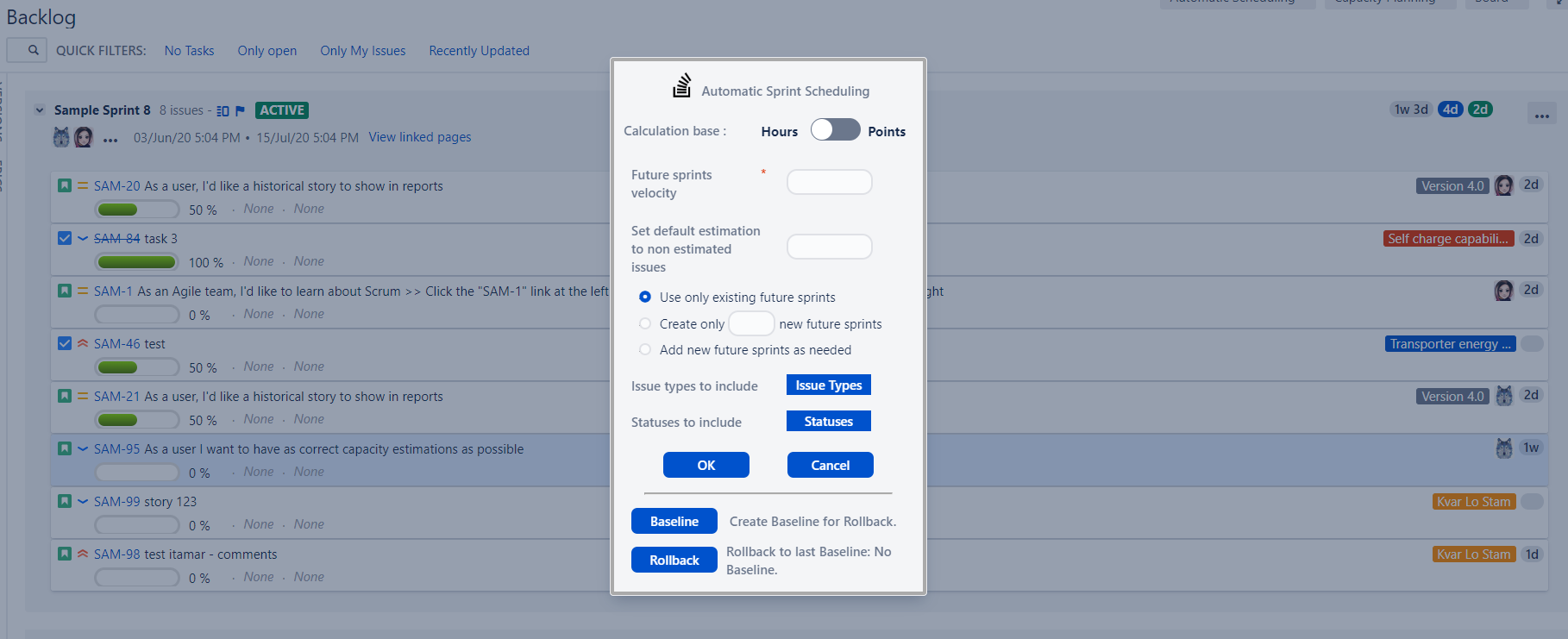 Set Sprints future velocity with one click