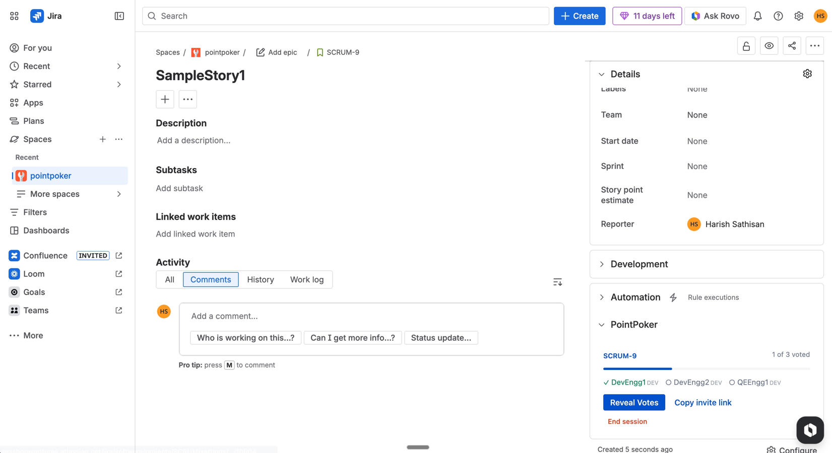 Facilitator view showing voting progress with participant status