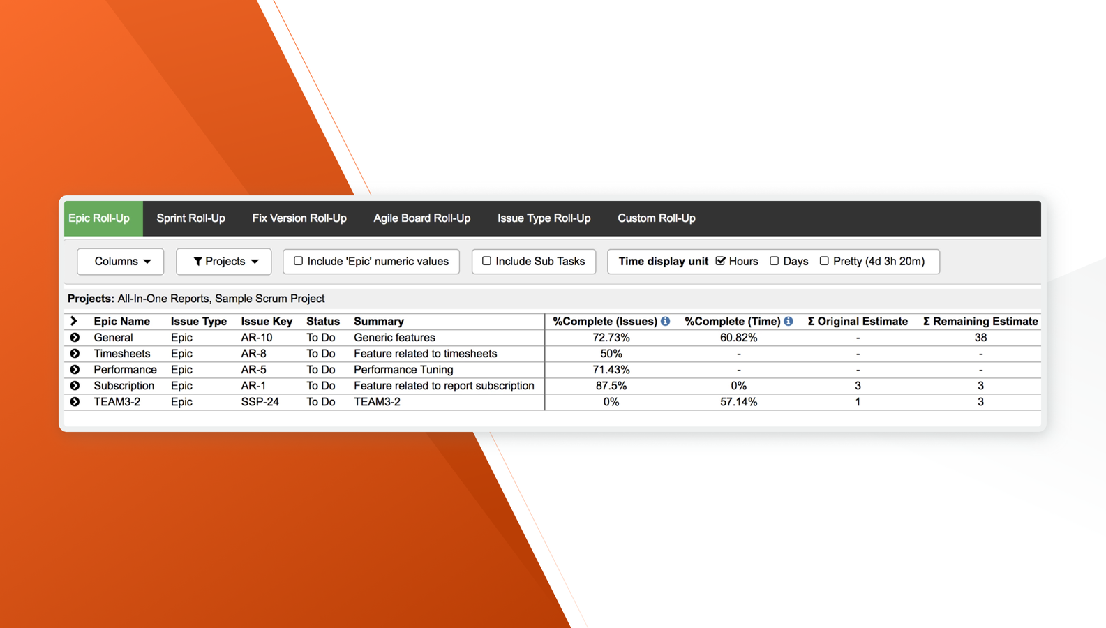 Build  a Roll-Up Summary report in Jira.