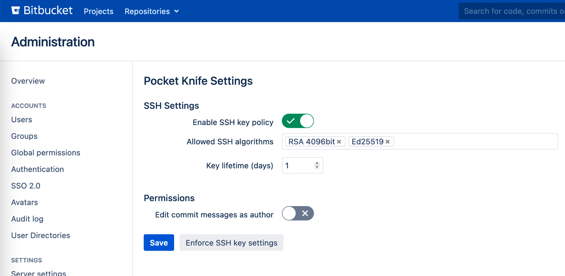 SSH key settings