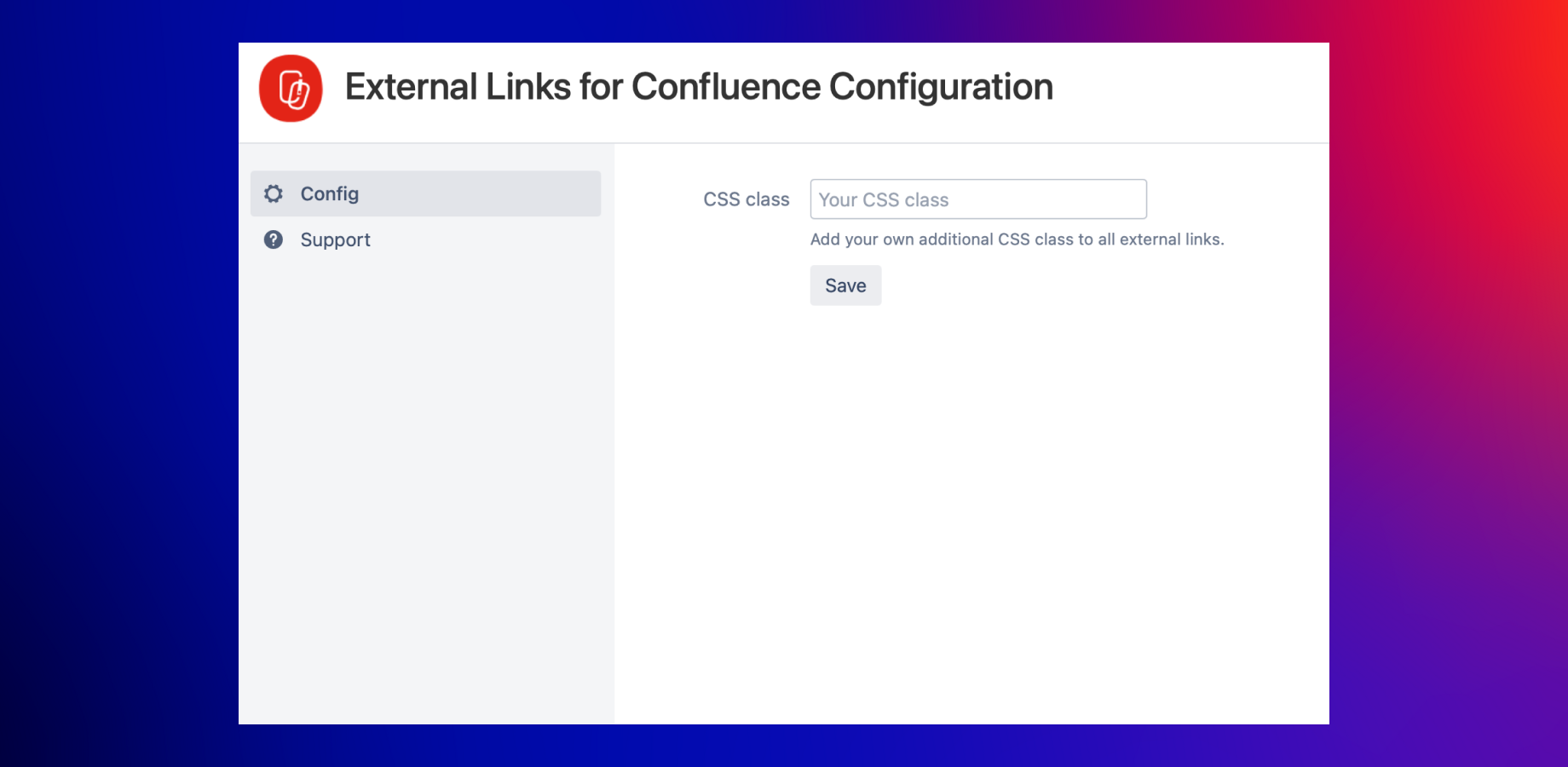 Define an additional CSS class to add to every external link.