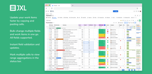 Update your work items more efficiently by copying and pasting cell values. Bulk change multiple in one go. Instant field validation and updates. Mark multiple cells to view range aggregations in the status bar.