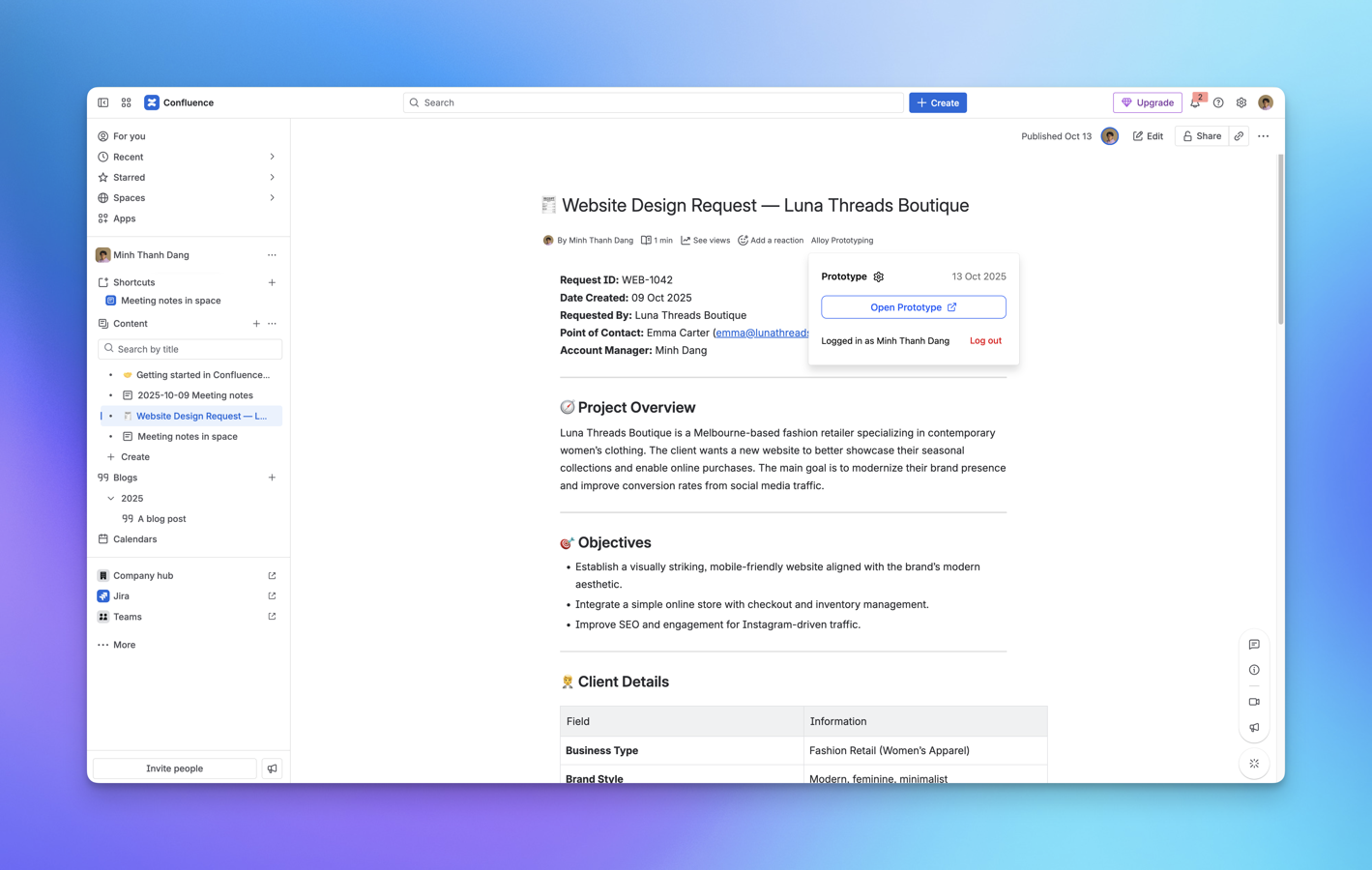 Create prototypes from your Confluence pages
