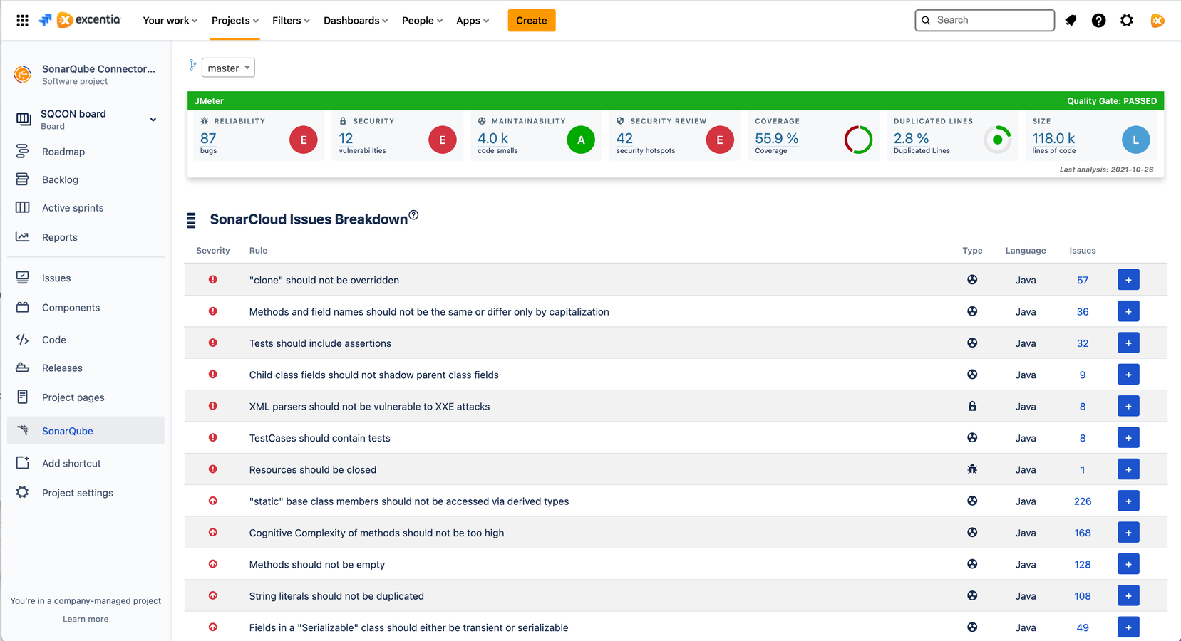 Code Quality Metrics in your project tab panel